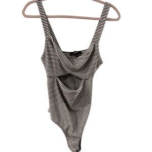 Lulu's Black and White Striped body suit‎